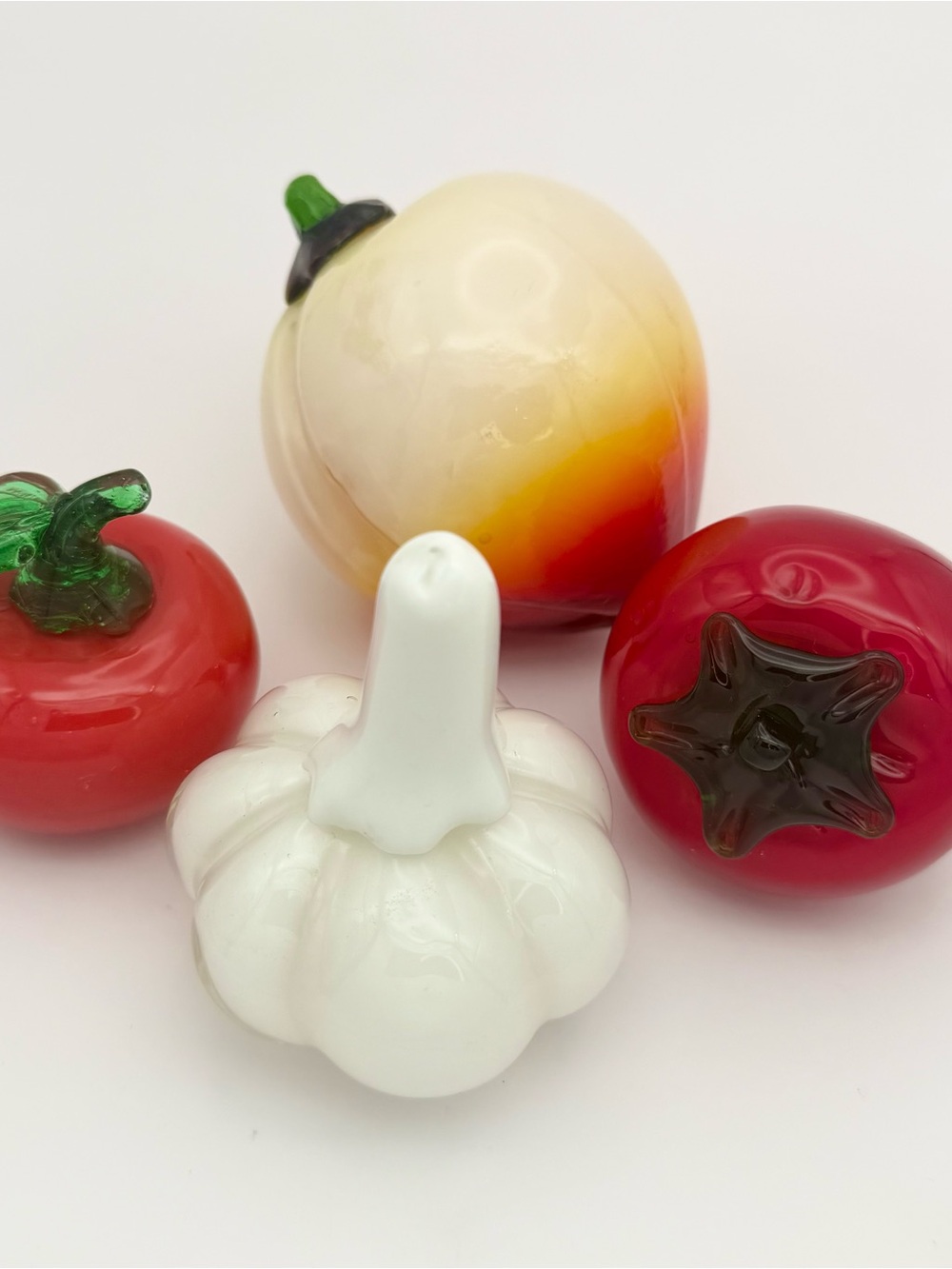 Hand Blown Art Glass Vegetable – White Garlic, Tomato, Turnip, Strawberry MCM